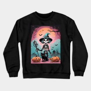 Halloween skeleton witch with her spooky friends Crewneck Sweatshirt